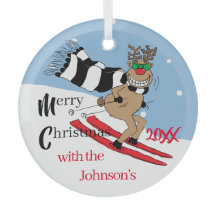 Navidades Rudolph Esquí Glass Ornament