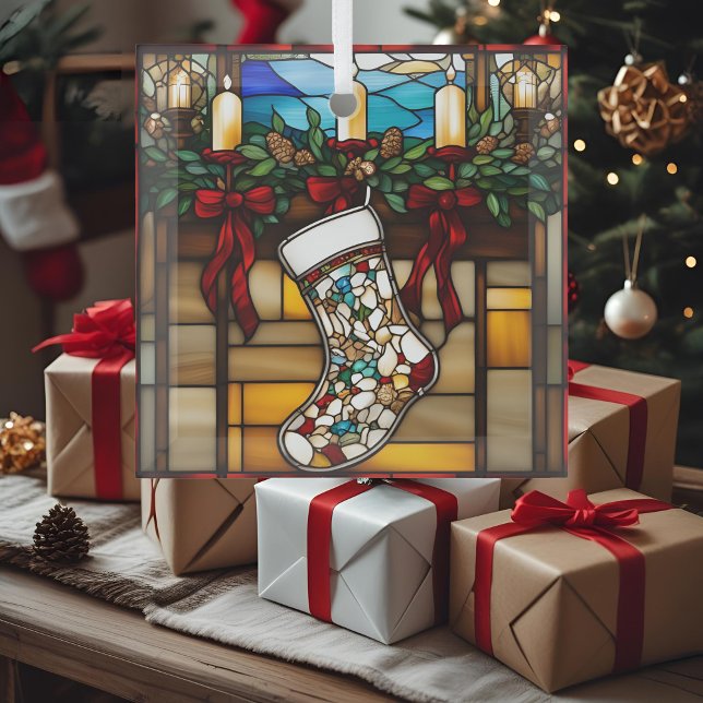Adorno De Cristal Navidades Stocking Faux Staines Glass (Subido por el creador)