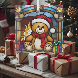 Adorno De Cristal Navidades Toy Bear Faux Stained Glass