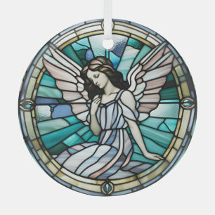 Adorno De Cristal Navidades verde azulados Y Aqua Angel Sained