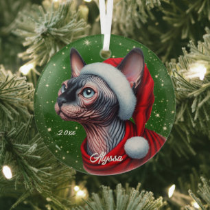 Adorno De Cristal Navidades verdes de Sphynx Cat Bonito