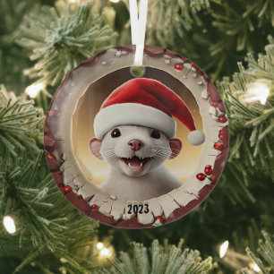 Adorno De Cristal Navidades White Ferret