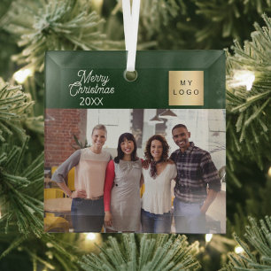 Adorno De Cristal Negocio verde logo de foto personalizado Navidad