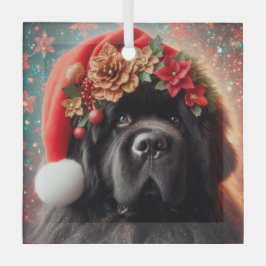 Adorno De Cristal Newf en Fancy Santa Hat