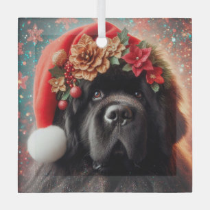 Adorno De Cristal Newf en Fancy Santa Hat