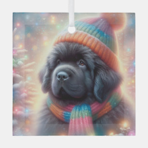 Adorno De Cristal Newfie Pup Winter Square