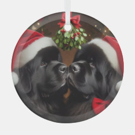 Adorno De Cristal Newfies bajo el mistletoe Kiss