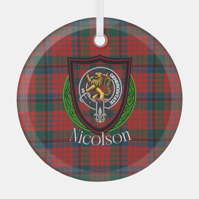 Adorno De Cristal Nicolson Scottish Clan Tartan & Crest (Anverso)