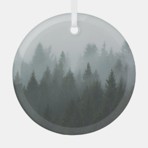 Adorno De Cristal Niebla otoñal del bosque de montaña Misty