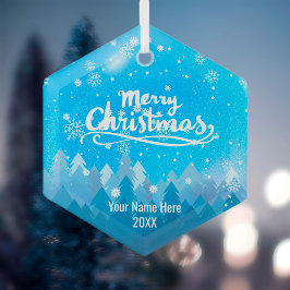 Adorno De Cristal Nieve de cristal azul personalizado y navidad de f