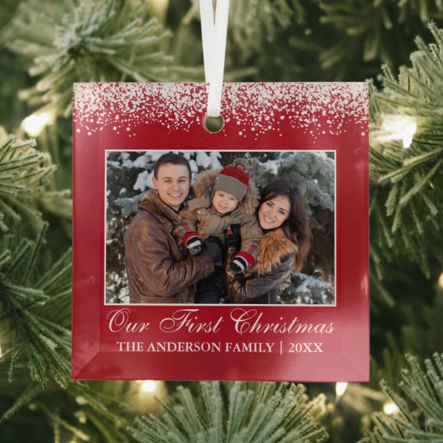 Adorno De Cristal Nieve sobre la primera foto de familia navideña ro (in situ)