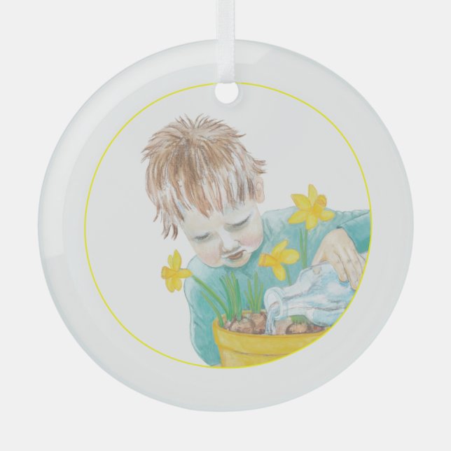 Adorno De Cristal Niño Con Daffodils (Anverso)