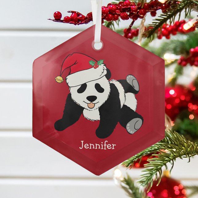 Adorno De Cristal Niños Navidades rojos personalizados con oso panda (Subido por el creador)