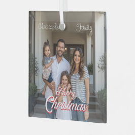 Adorno De Cristal Nombre de familia personalizado y Navidad con foto