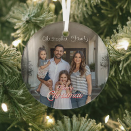 Adorno De Cristal Nombre de familia personalizado y Navidad con foto