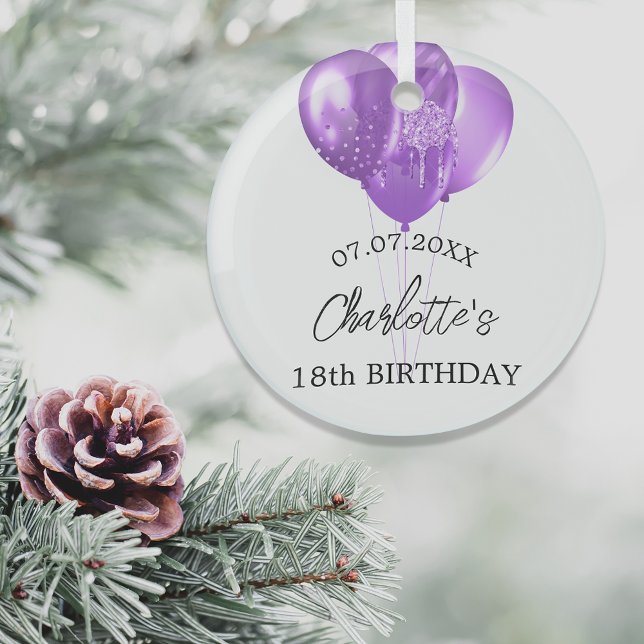 Adorno De Cristal Nombre de globos morados blancos de cumpleaños (Subido por el creador)