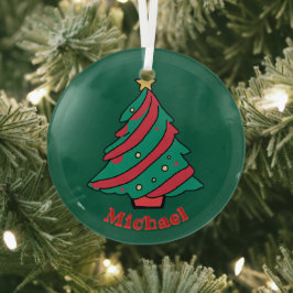 Adorno De Cristal Nombre de los niños | Árbol de Navidad Verde