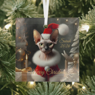 Adorno De Cristal Nombre de Mascota Personalizado Foto Gato Sphynx N