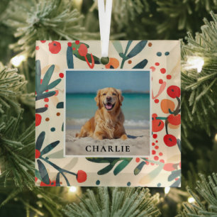 Adorno De Cristal Nombre de Mascota Personalizado Foto Holly Bayas F