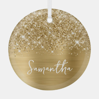 Adorno De Cristal Nombre Glam Glittery Gold