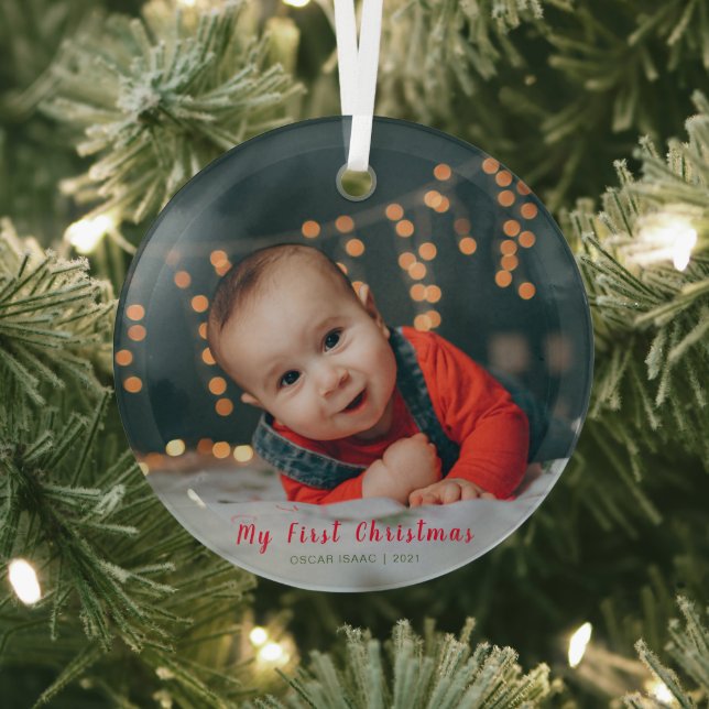 Adorno De Cristal Nombre personalizado de la primera foto navideña d (in situ)