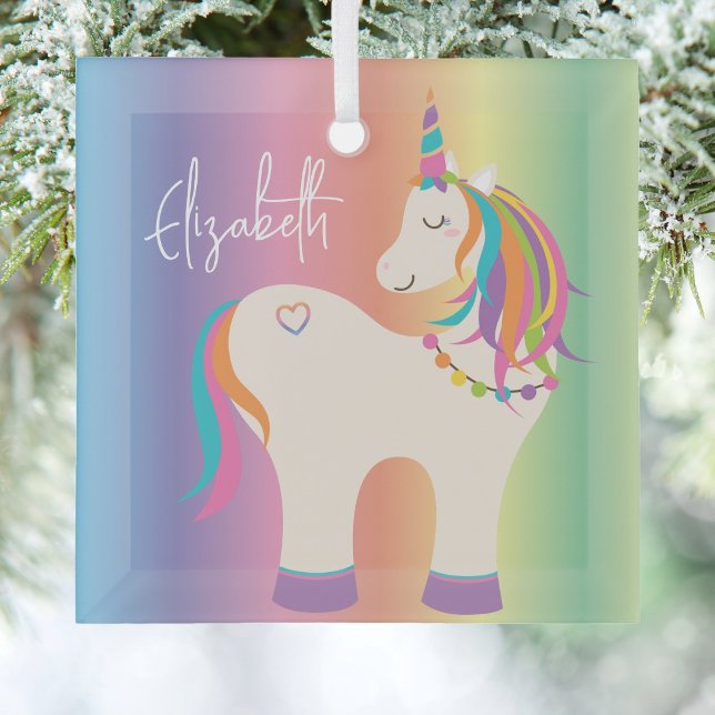 Adorno De Cristal Nombre personalizado de unicornio de arcoiris mági (Subido por el creador)