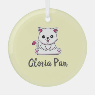 Adorno De Cristal Nombre personalizado gato blanco lindo en amarillo