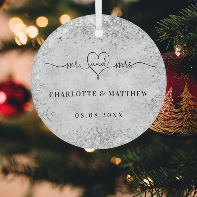 Adorno De Cristal Nombres de nieve plateados mr mrs elegantes recién (Subido por el creador)