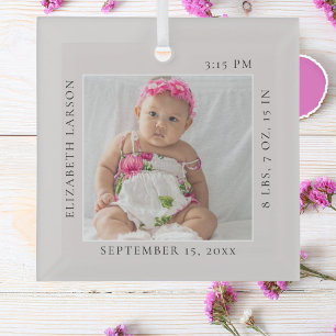 Adorno De Cristal Now Born Baby's Birth Stats Custom Name & Photo