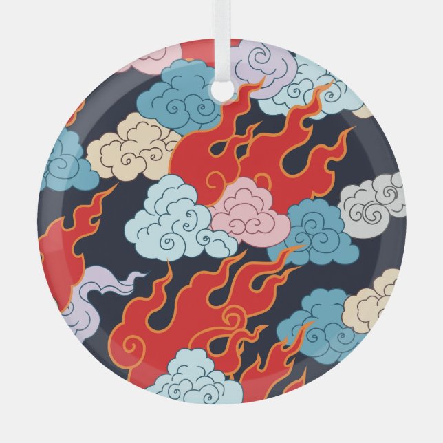 Adorno De Cristal Nubes, llamas: Patrón de cosecha negra. (Anverso)