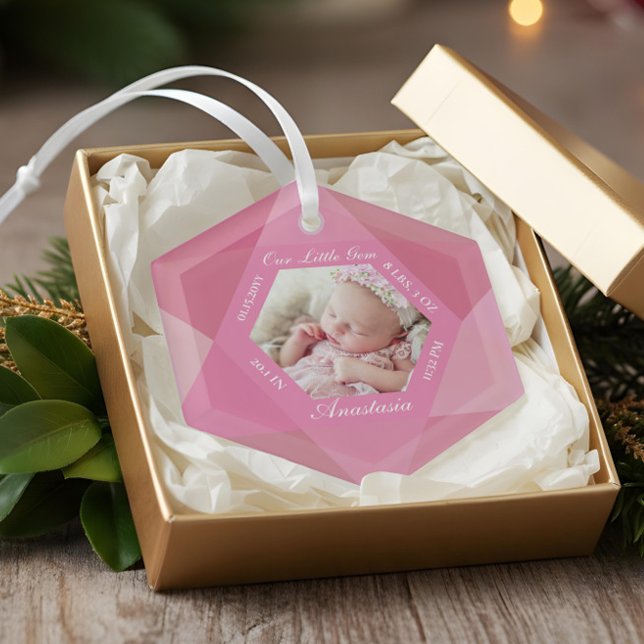 Adorno De Cristal Nuestra pequeña joya de octubre Birthstone Baby St (Our Little Gem October Birthstone Baby Birth Stats Glass Ornament)