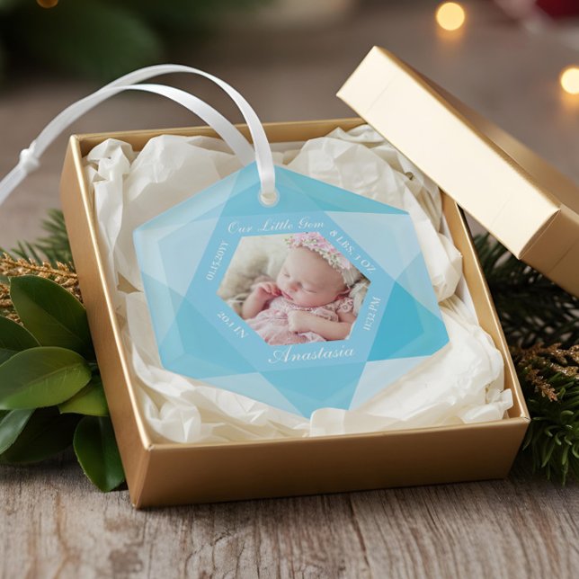 Adorno De Cristal Nuestra pequeña joya Diciembre Birthstone Baby Sta (Our Little Gem December Birthstone Baby Birth Stat Glass Ornament)