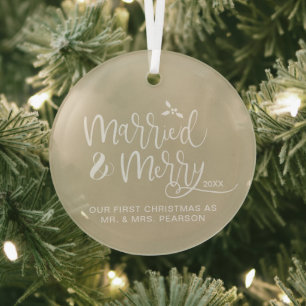 Adorno De Cristal Nuestra primera Navidad casada con morera beige ne