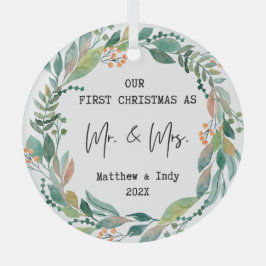 Adorno De Cristal Nuestra primera Navidad como señor y señora Floral