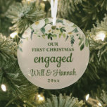 Adorno De Cristal Nuestra primera pareja de navidad comprometida<br><div class="desc">Nuestro primer ornamento navideño comprometido, Navidades de nuevos apellidos personalizados, cambio de hogar cálido regalo para ellos, mantener a las parejas de amigos presentes de amigos, primer aniversario personalizado árbol de navidad, novia romántica se muda, vivir juntos el segundo tercer año, personalizado casa de apartamento tercer año, él su casa...</div>