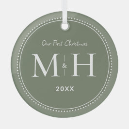 Adorno De Cristal Nuestro primer Monograma Sage Green navideño