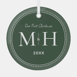 Adorno De Cristal Nuestro primer Monograma Verde de Nochebuena