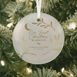 Adorno De Cristal Nuestro Primer Navidad Casados Escritura Botánica 