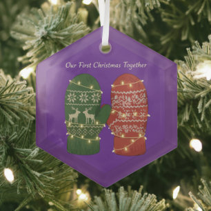 Adorno De Cristal Nuestro Primer Navidad Juntos Acogedor Tricotado