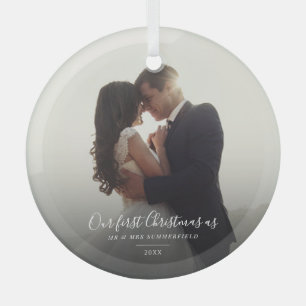 Adorno De Cristal Nuestro primer regalo de foto de boda de Navidad