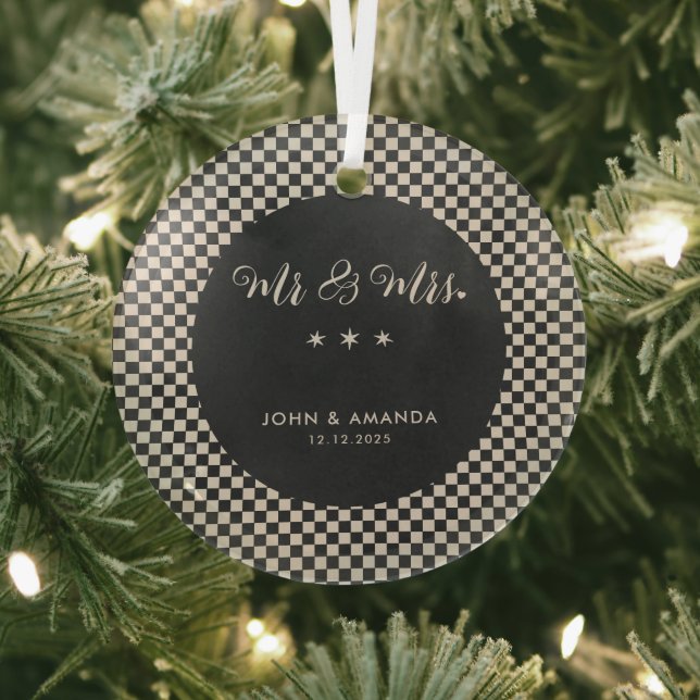 Adorno De Cristal Nuestro primer retro de Navidad recién casados Sr. (in situ)