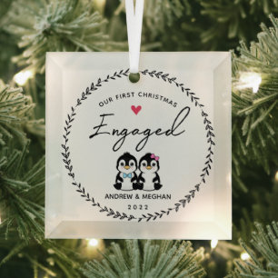 Adorno De Cristal Nuestros primeros Navidades comprometieron a Pingü