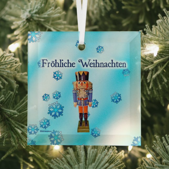 Adorno De Cristal Nutcracker alemán: Fröhliche Weihnachten (in situ)