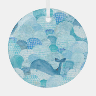Adorno De Cristal Ondas, ballena, textura azul infantil