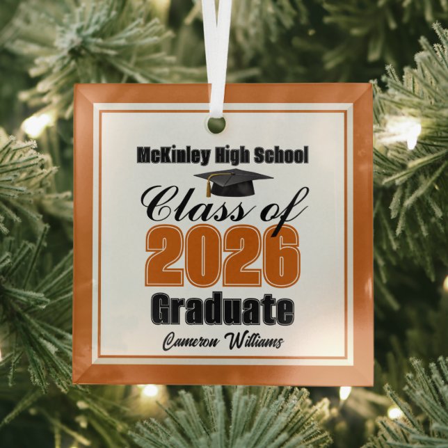 Adorno De Cristal Orange Class of 2026 Graduation Custom Christmas (in situ)