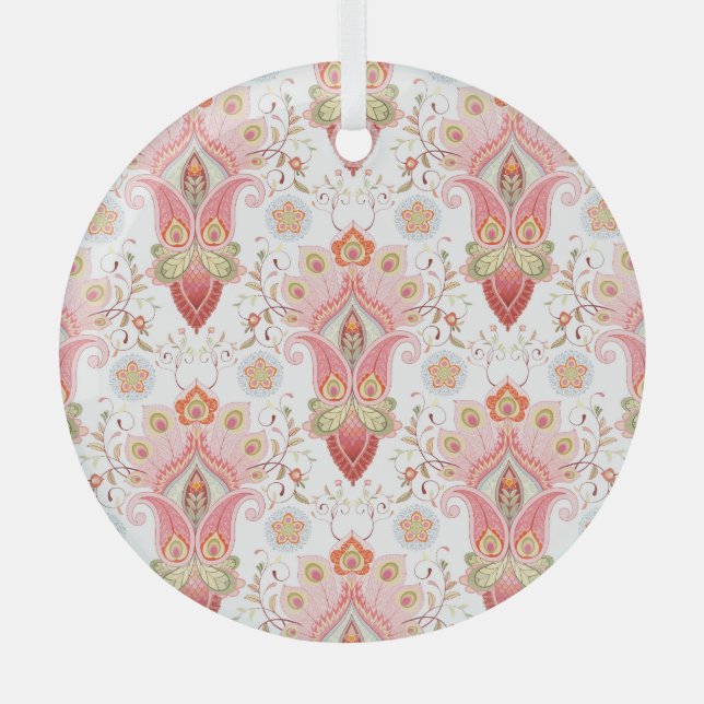 Adorno De Cristal Oriental Flair: Damask Peacock Paisley (Anverso)
