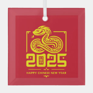 Adorno De Cristal Oro Rojo 2025, Año Nuevo Chino de la Serpiente
