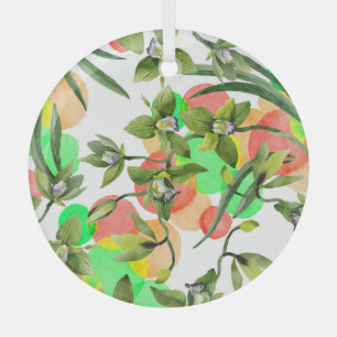 Adorno De Cristal Orquídeas verdes: acuarela floral sin costuras.