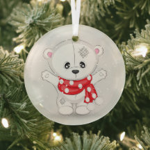 Oso Blanco Adorable con Bufanda Roja