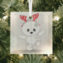 Oso Blanco Adorable con Cuernecillos Rojos